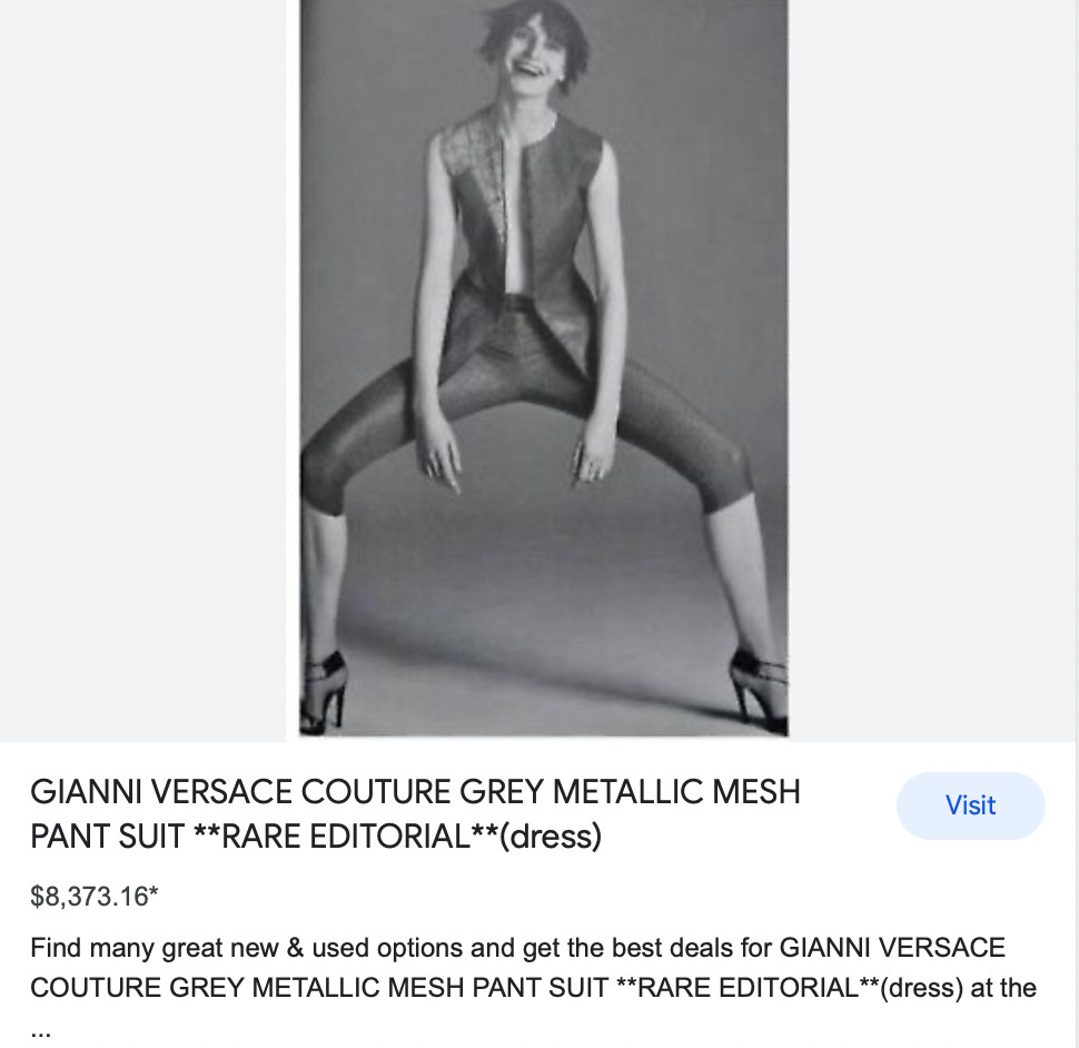 NWT RARE GIANNI VERSACE COUTURE GREY METALLIC MESH PANT SUIT (Size 40 IT)