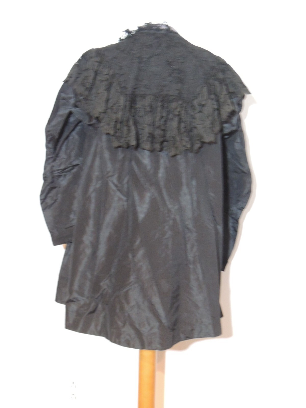 Victorian Black Silk Taffeta Jacket w Lace Cape Like Collar SM – MED