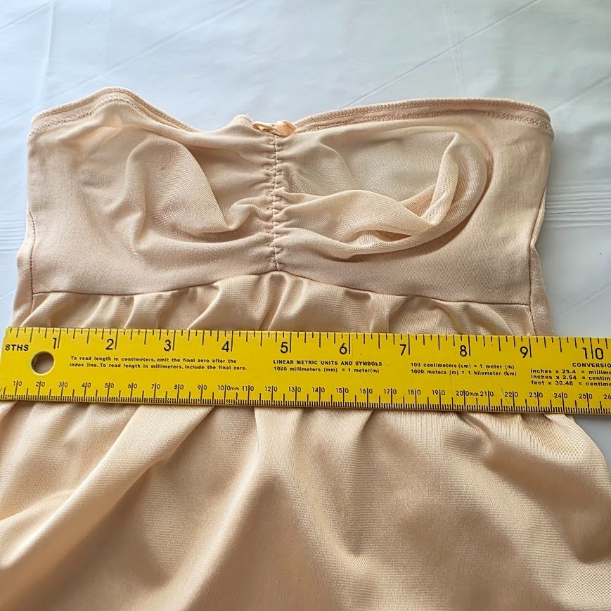Vintage Kayser Strapless Slip Beige Long Nylon 34 Bust Side Slits