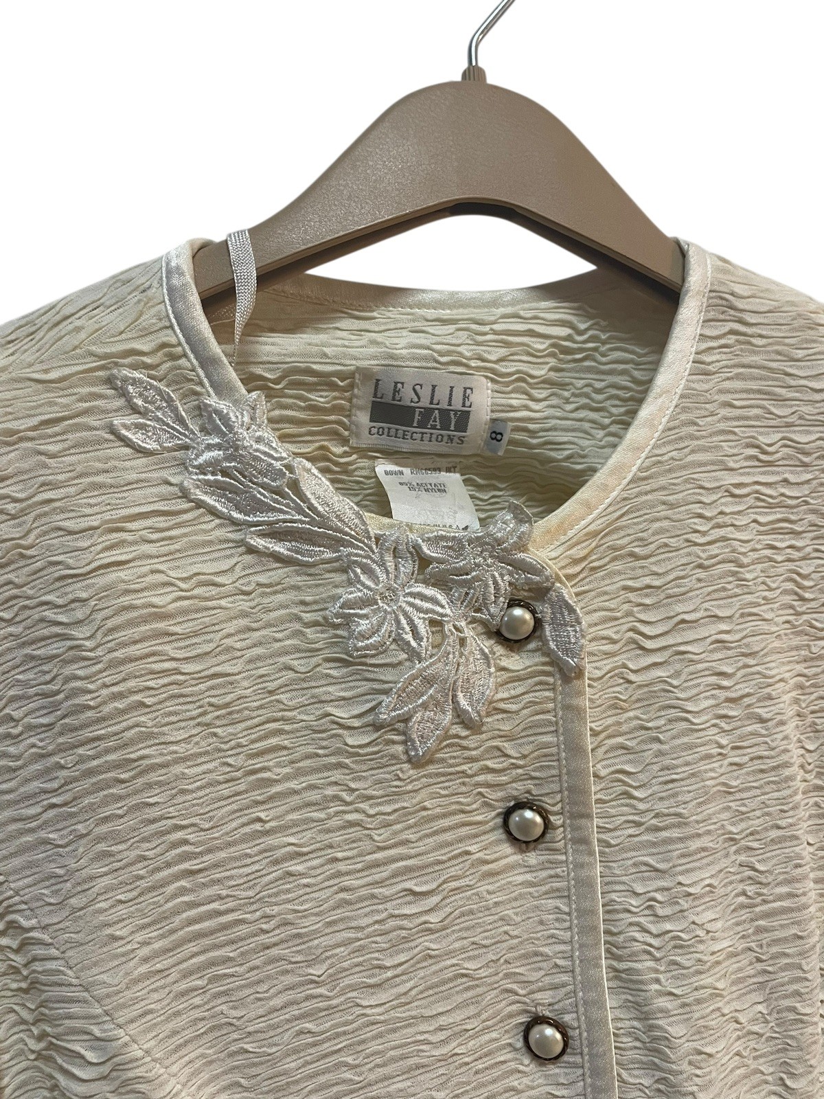 Vintage Leslie Fay Cream Textured Skirt Suit Set Womens 8 Vintage Formal Church