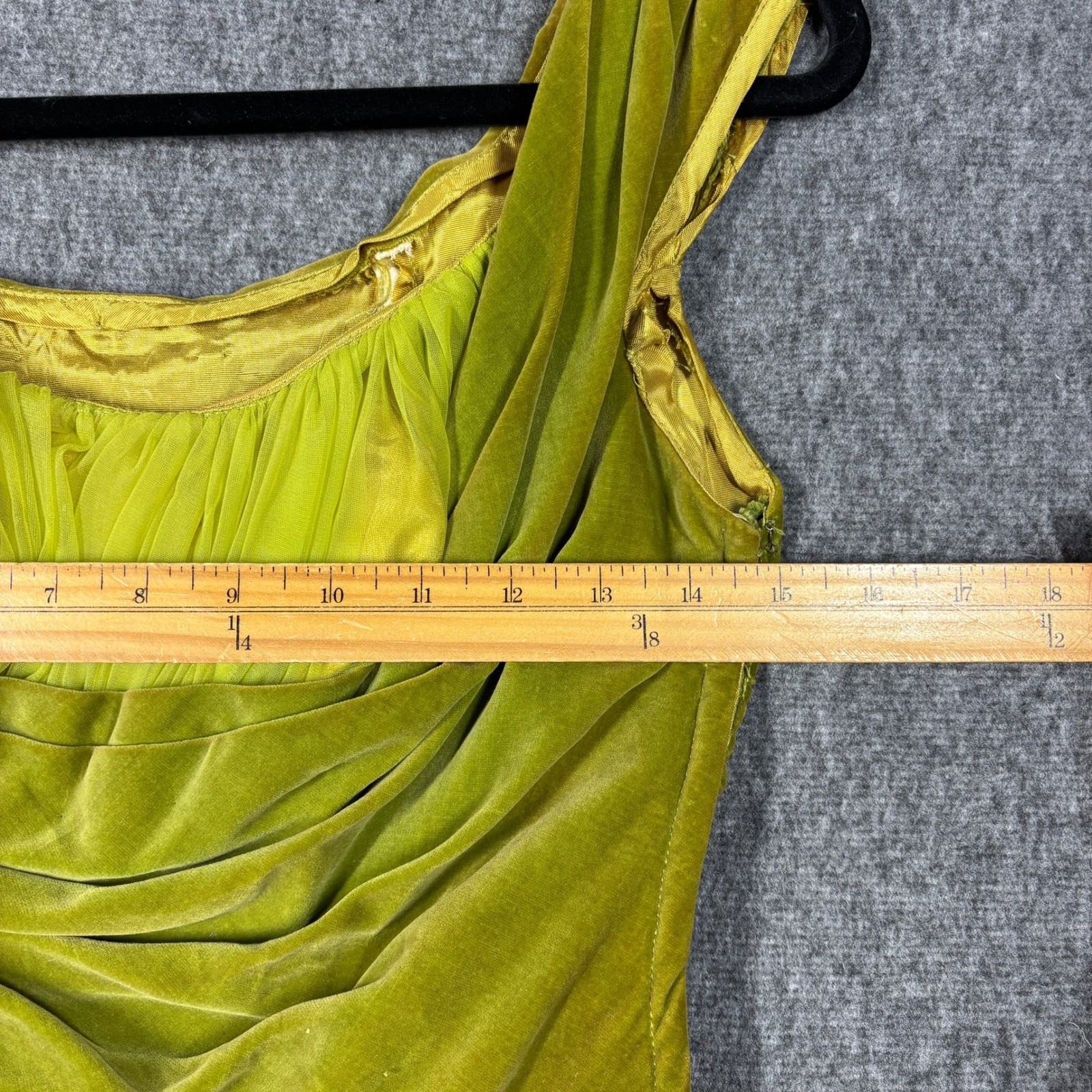 Vintage 1950s Chartreuse Velvet Tulle Prom Party Dress Green Floral Waist 25