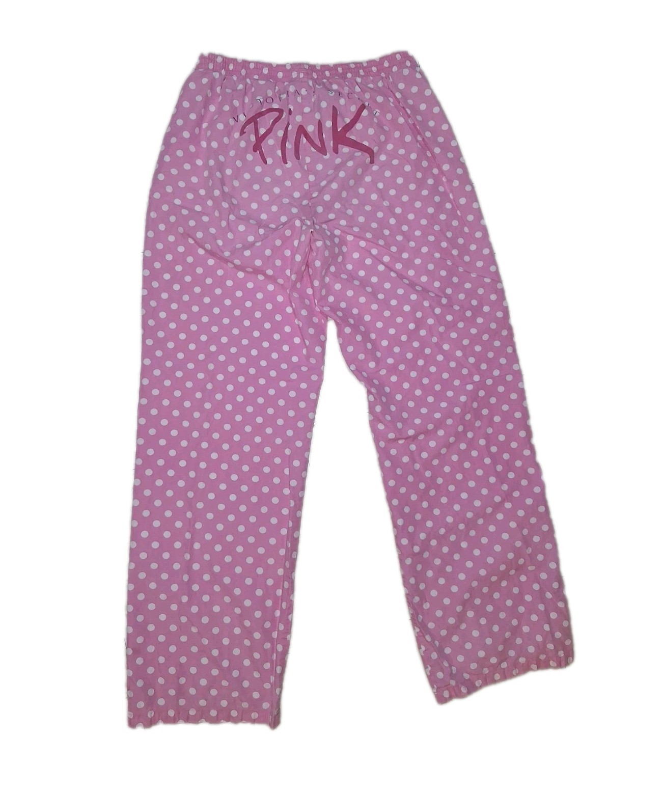 Y2K VictoriasSecret Pink PJ Lounge Pants Pink Polkadot Rear Logo Sz 26/29 Cotton