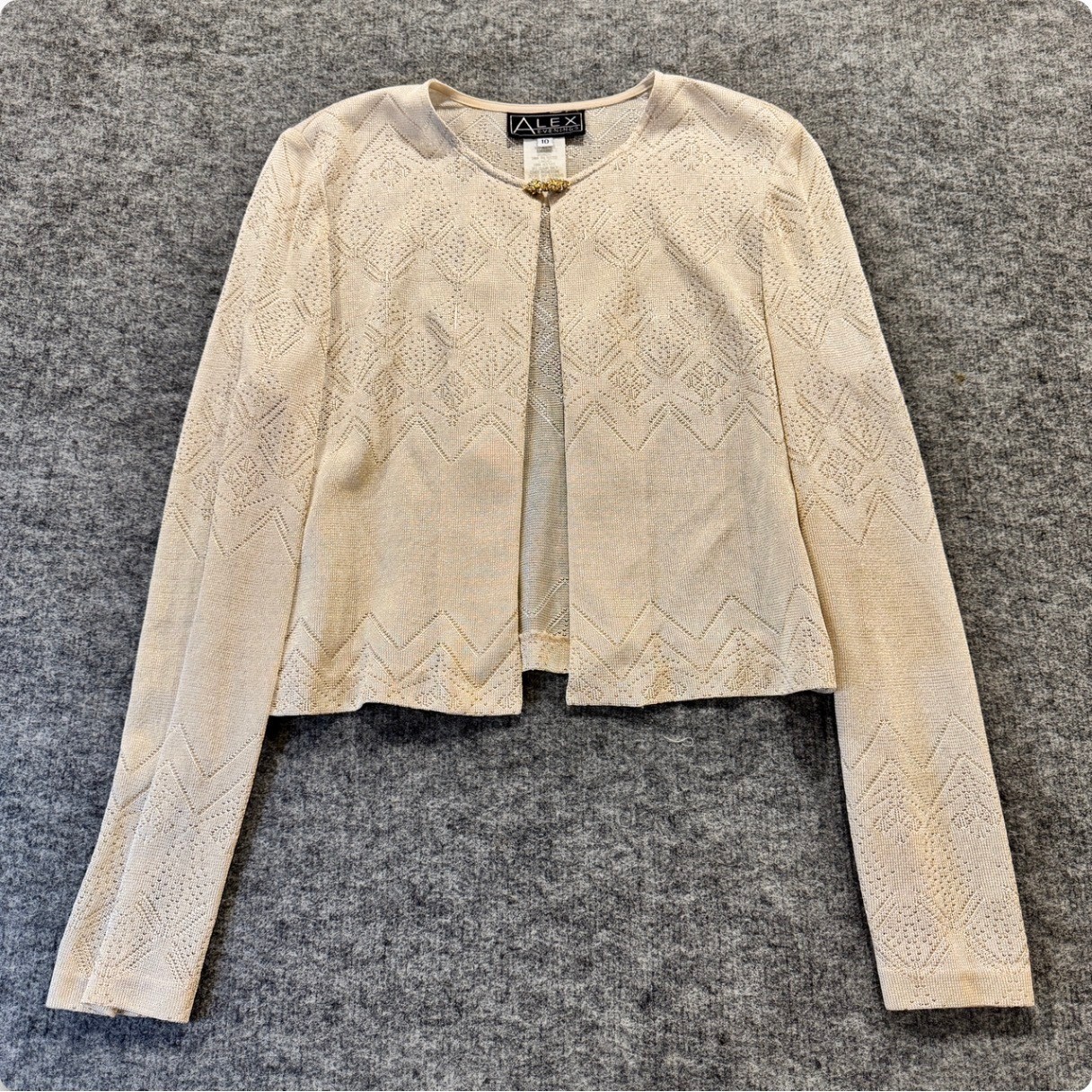 Vintage Alex Evenings Metallic Cardigan Rhinestone Clasp Made in USA 90s Fits M
