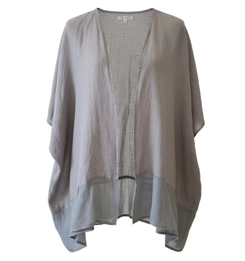 VINTAGE Russ Berens Malibu USA Gray 100% Linen Size M Loose Fit Wrap Batwing