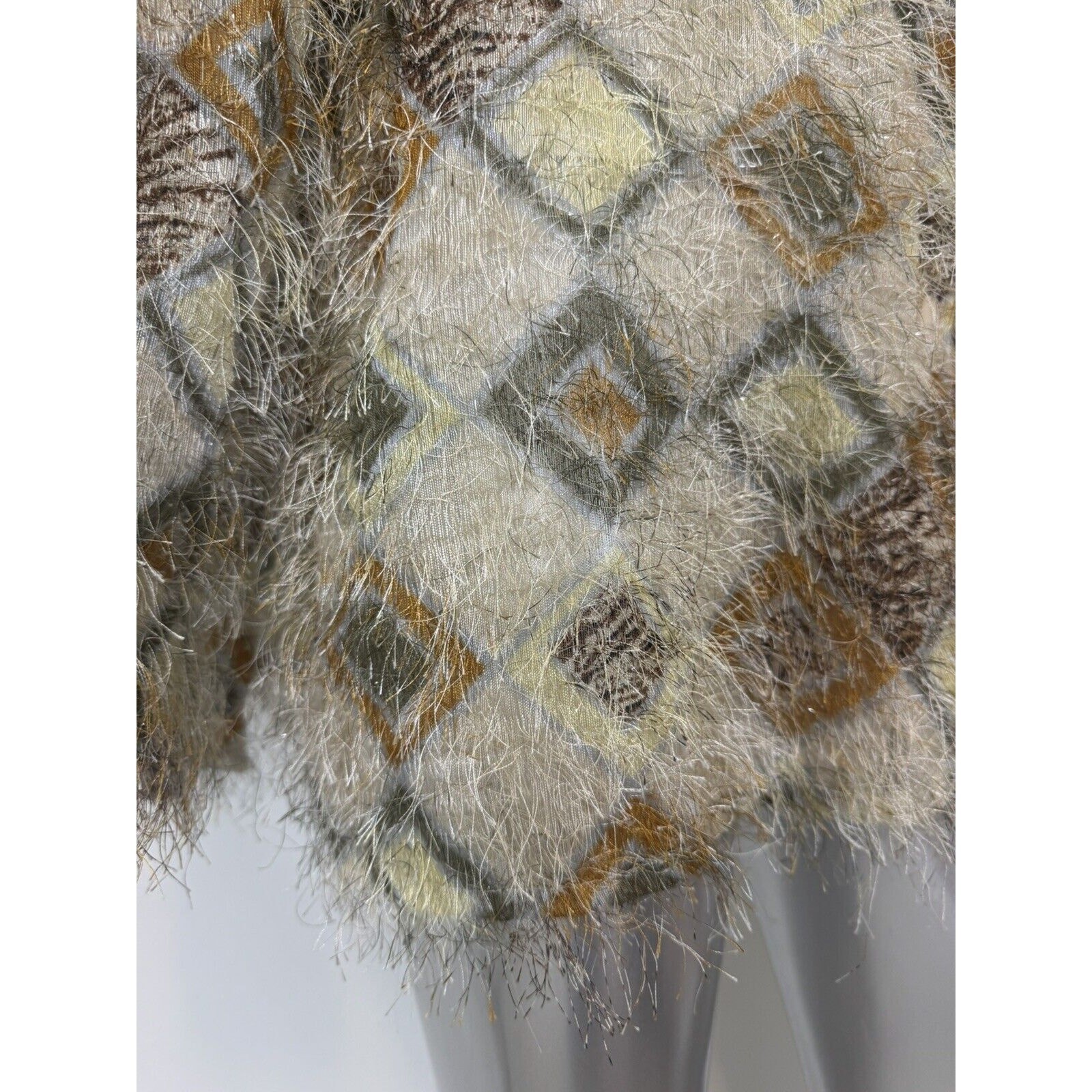 Vintage Art Deco Top Women&rsquo;s XL Retro Fuzzy Eyelash Detail Shirt Geometric