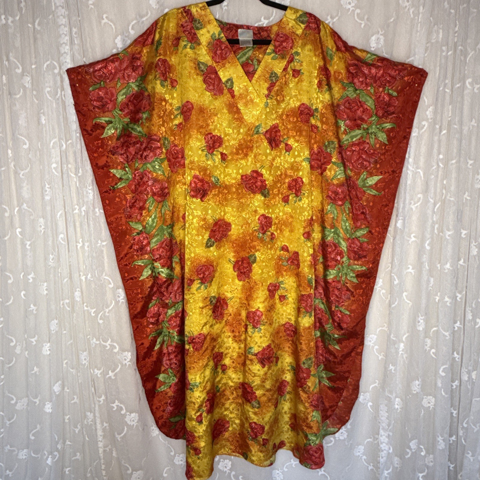 Vintage Simply Basic Multicolor Floral Jacquard One Size Pockets Muumuu Caftan