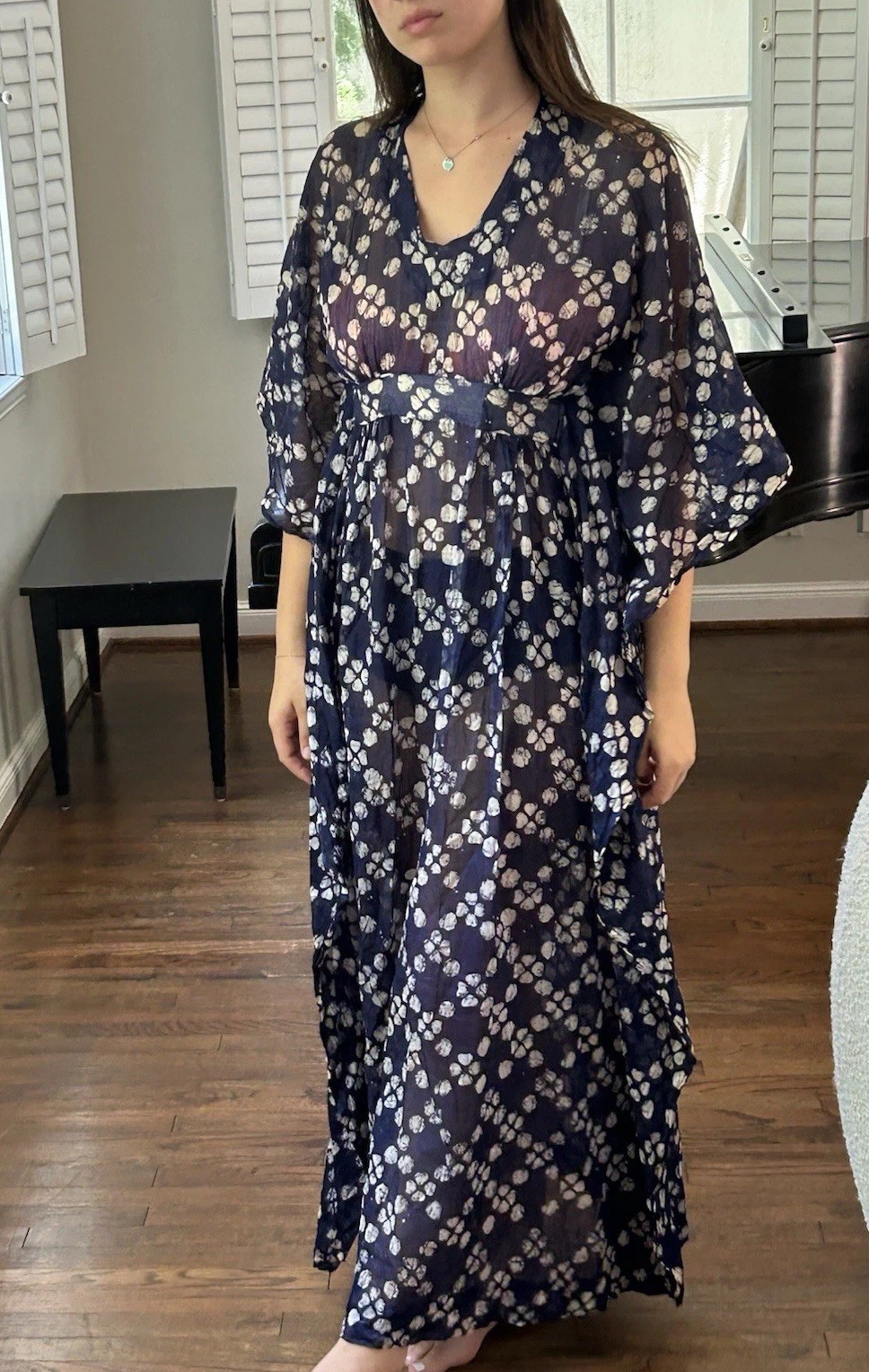 Vintage Batik M Fine Cotton Lightweight Kaftan Mumu Dress Cover Up