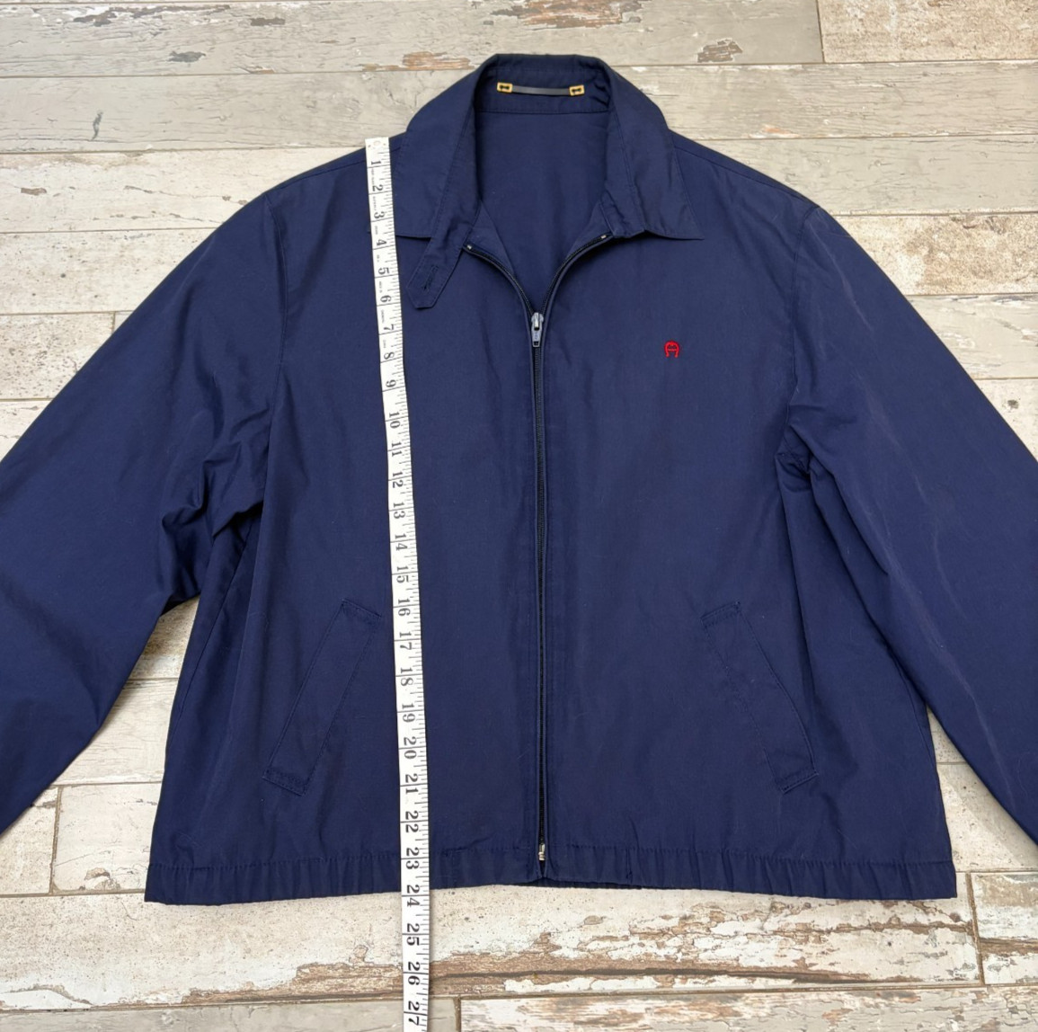VTG Etienne Aigner Jacket Harrington Bomber Blouson Woman Size 12 Navy CROPPED