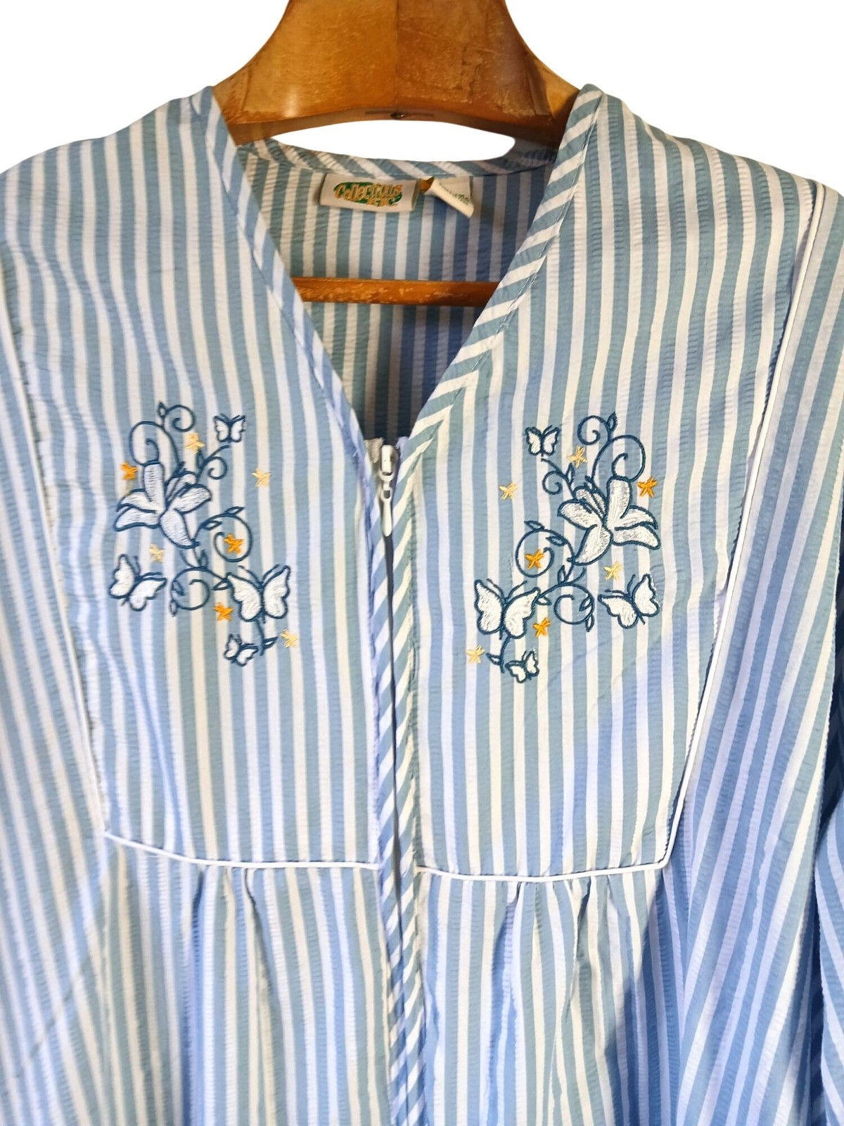 Vintage Collections Blue White Striped Seersucker House Dress Robe Size XXXL 3Xl
