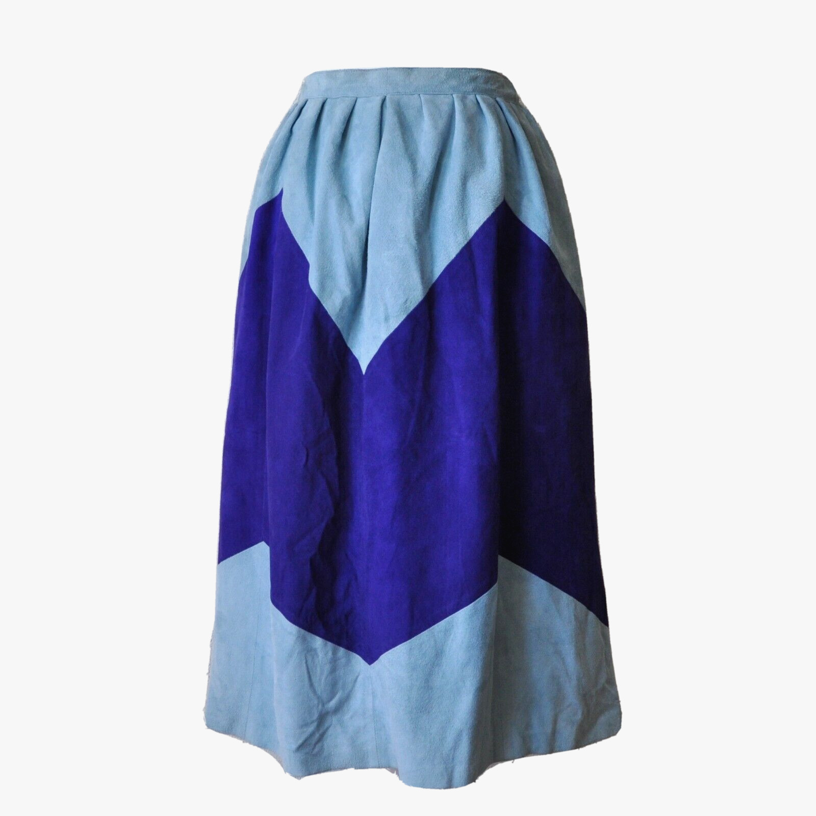 VTG 80s Suede Skirt Womens 6 / S 28.5&Prime; Long Aline Leather Chevron Aqua Purple