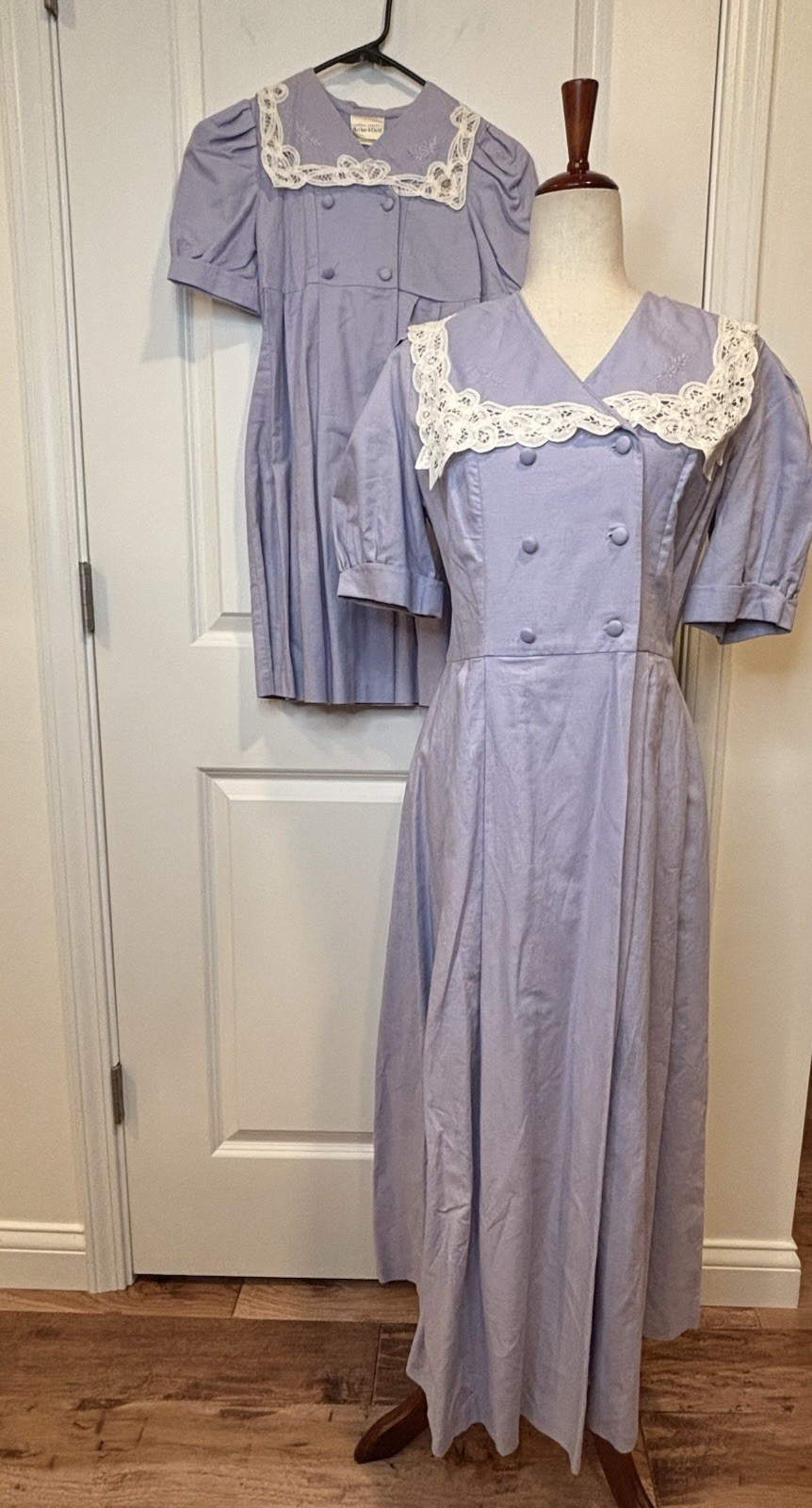Vtg Laura Ashley Mother & Child Set Dresses Lace Cottage Core 80s Sz 8 Kids 6yrs