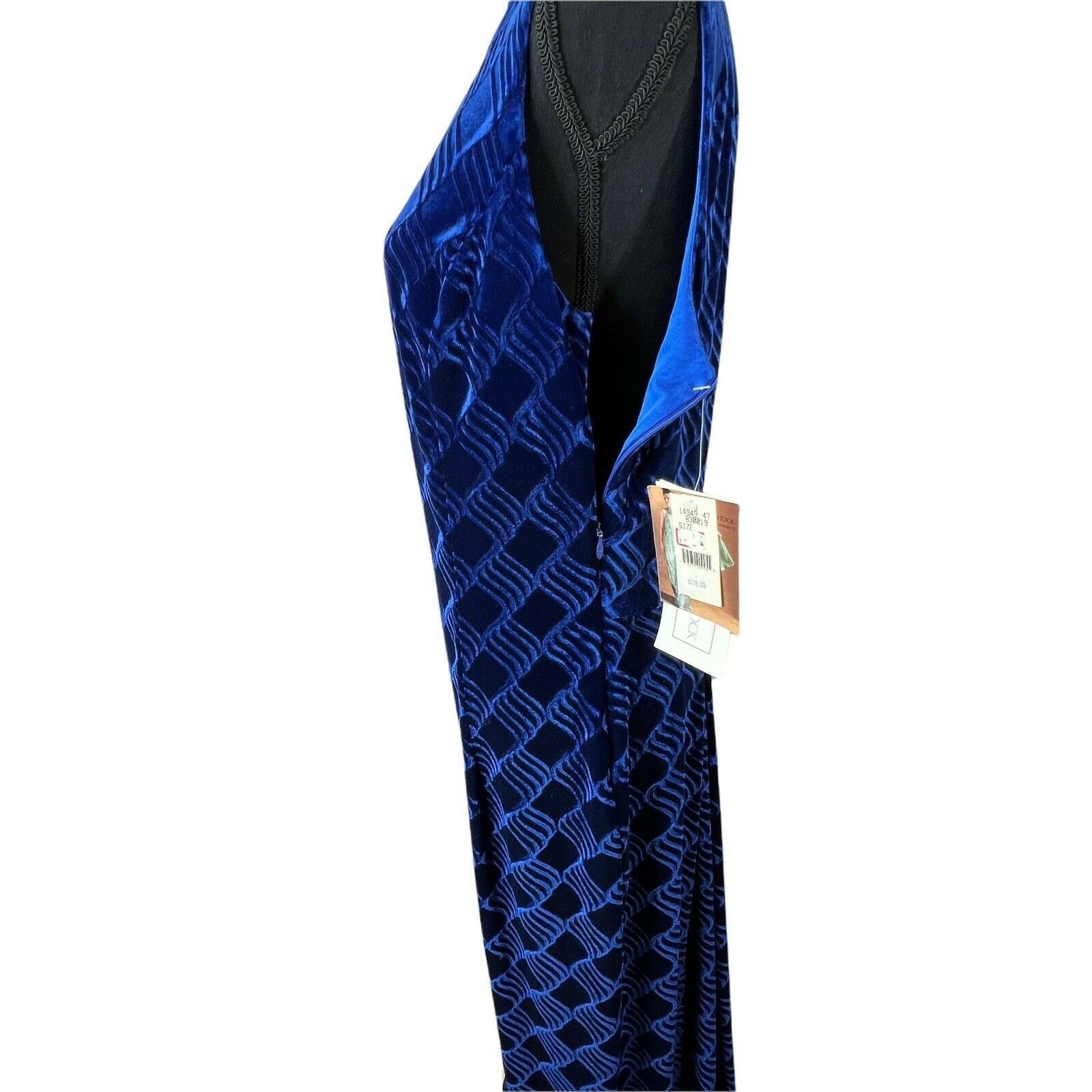 Scott McClintock Dress Women New Velvet Satin Formal Blue Pattern Maxi Open Back