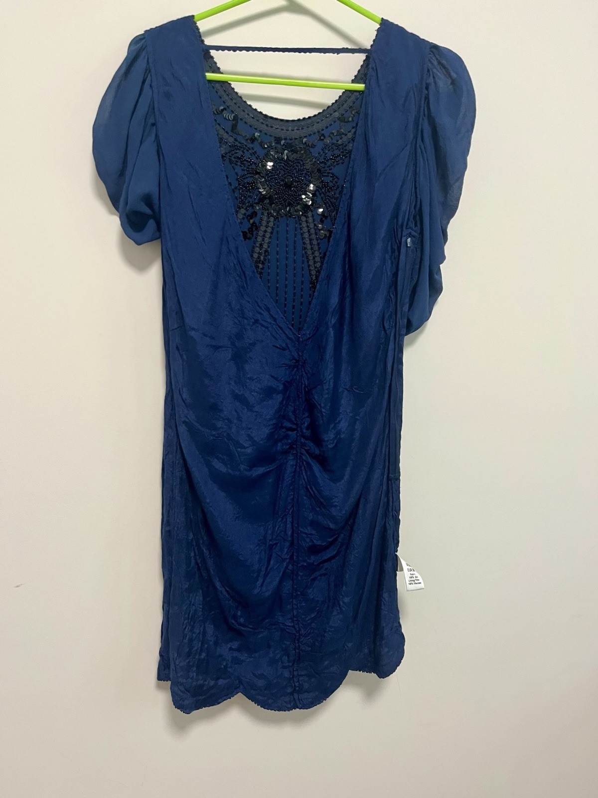 Vintage 1920s Style Silk Flapper Dress Beaded Sequin Gatsby Party Blue XS UK 8