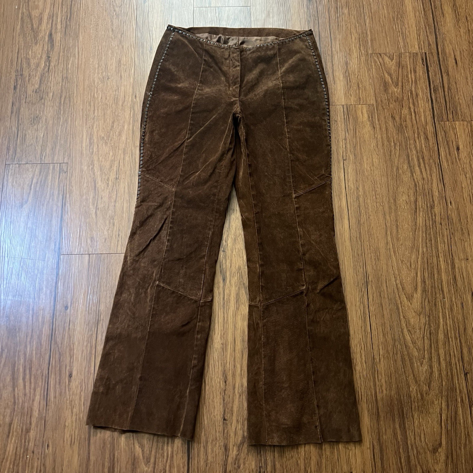 Vintage Wilsons Suede Leather Pants Sz 6 Brown Braided Flare Venus Williams Y2K
