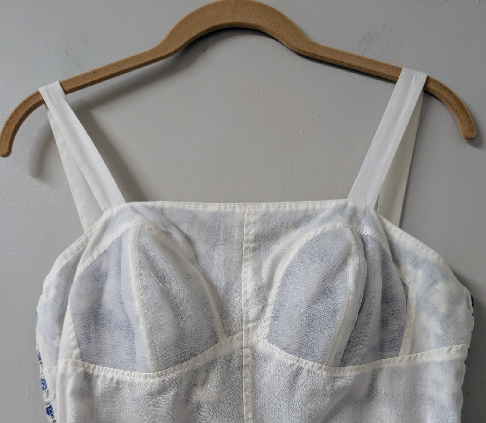 Vintage Sea Waves Floral Blue White Playsuit Romper Smocked Soft Bra S/M