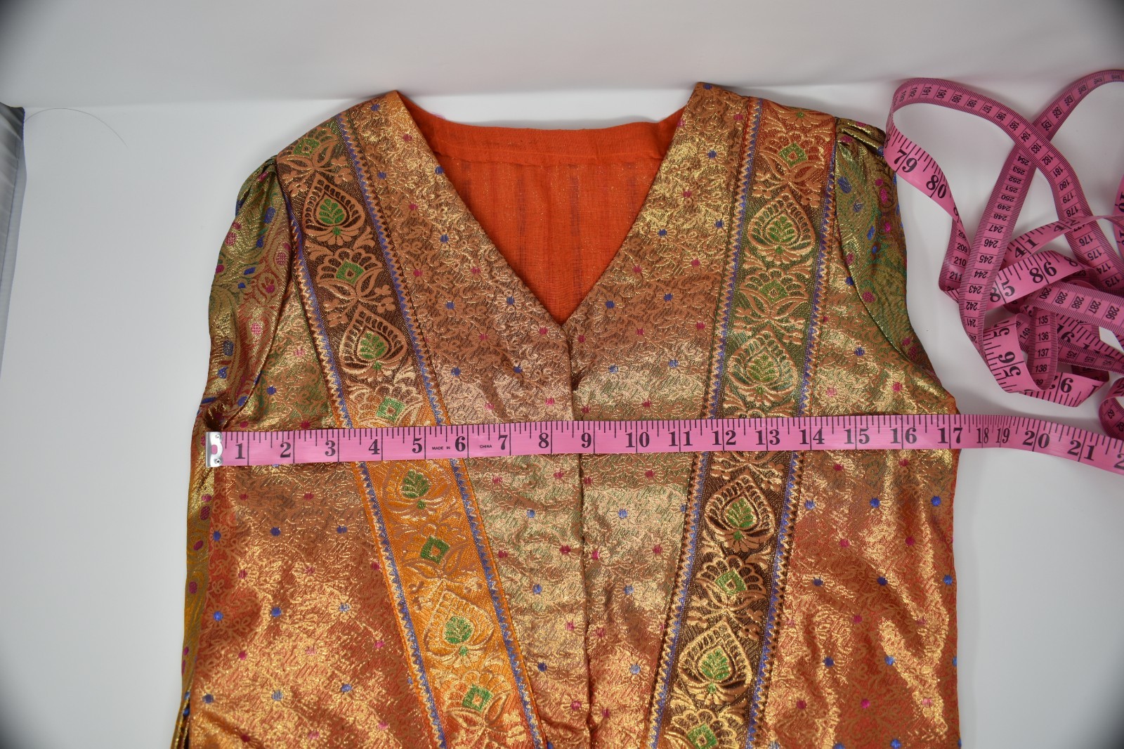 Vintage Indian Brocade Skirt & Jacket Set Gold Copper Silk Look Festival Wear
