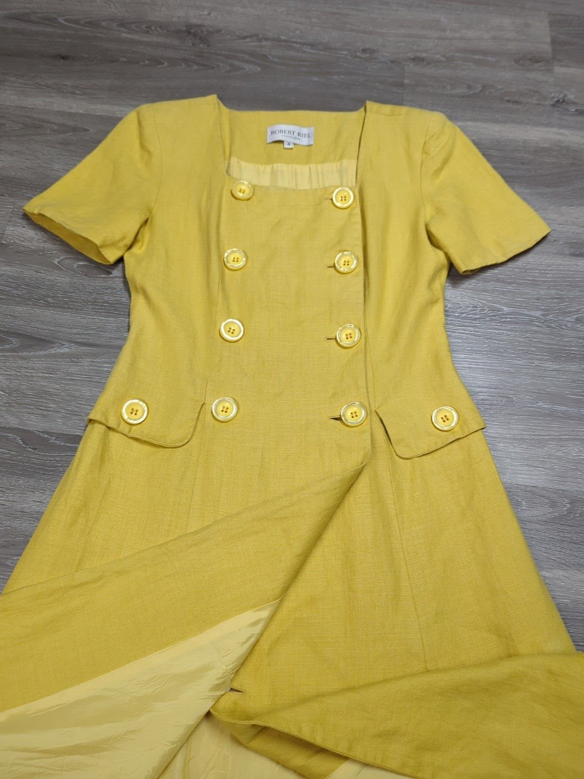 Vintage Robert Riel 100% Linen Coat Dress Size 4 Double Breasted Button Up USA