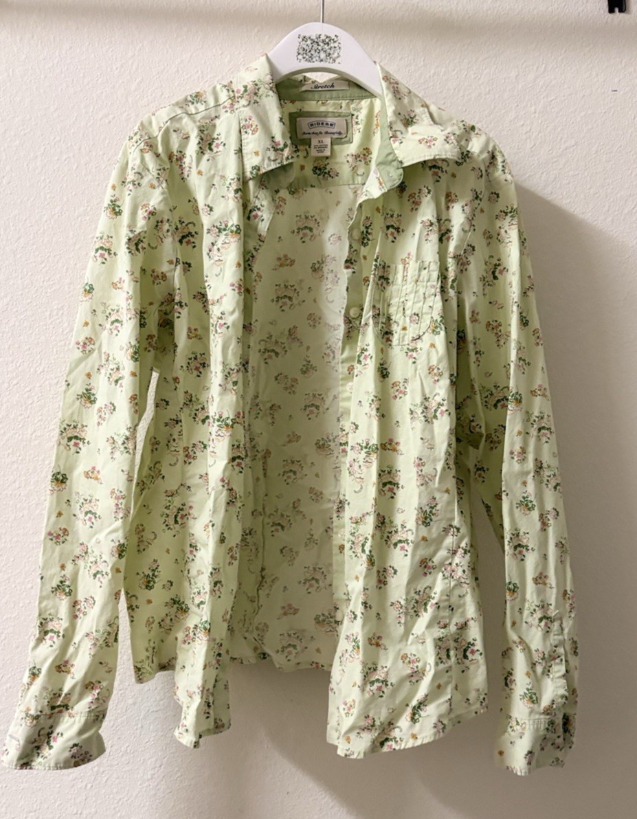 Vintage 2000s Riders Stretch Light Green Floral Button Up Long Sleeve Women&rsquo;s XL