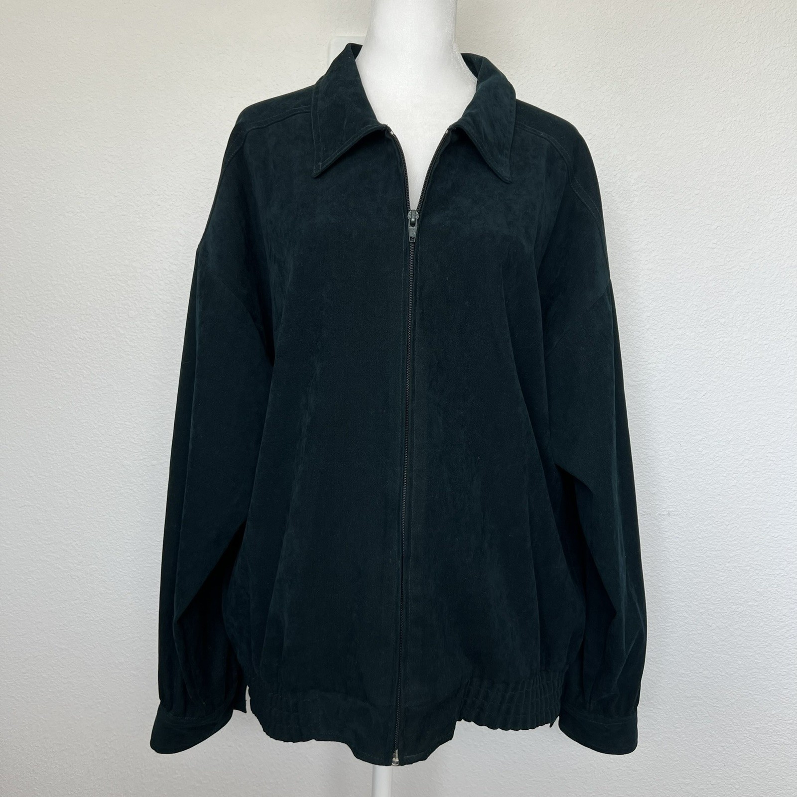 Vintage Erin London Women&rsquo;s Deep Emerald Green Faux Suede Bomber Jacket Sz. L