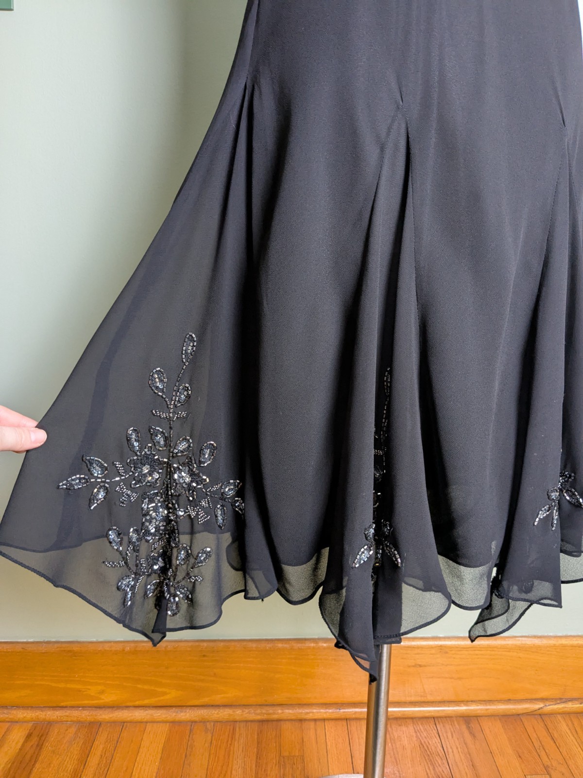Old Hollywood Inspired Beaded Black Flowy Slip Dress