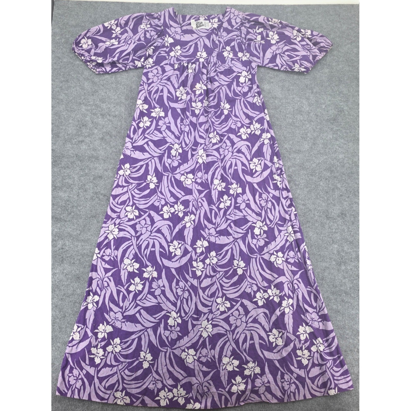 Hilo Hattie Vintage Purple Floral Muumuu Maxi Dress Hawaii Cotton Womens Medium