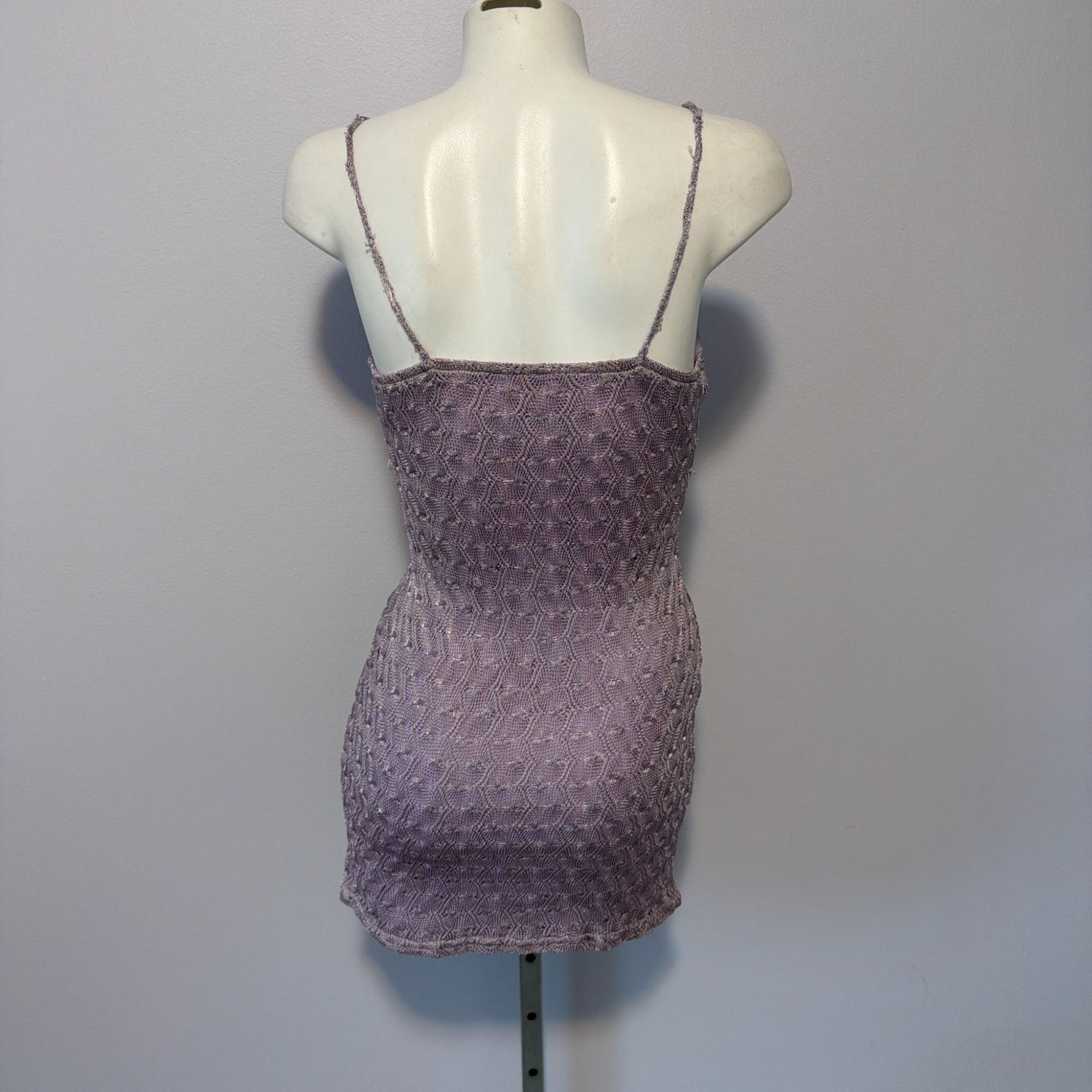 Vintage 90s Y2K Lavender Metallic Pointelle Knit Bodycon Mini Dress Fairycore M