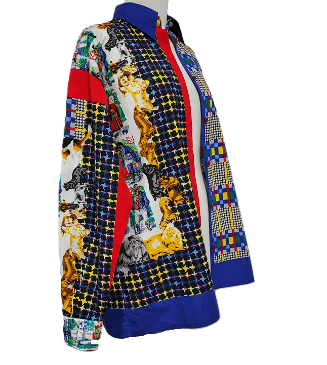 VTG VERSACE JEANS COUTURE Puppy Dog Novelty Print Circus Blouse Top Shirt S