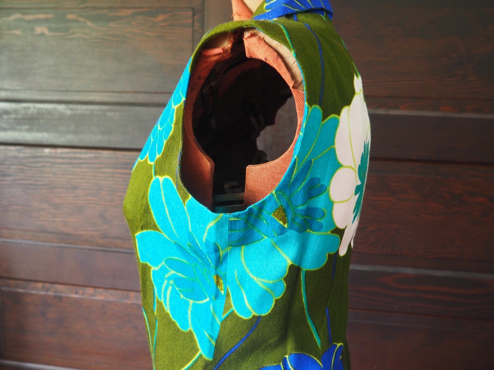 VTG 60s 70s Brown Blue Floral Boho Hippy Midi Retro Mod Dress Womens S
