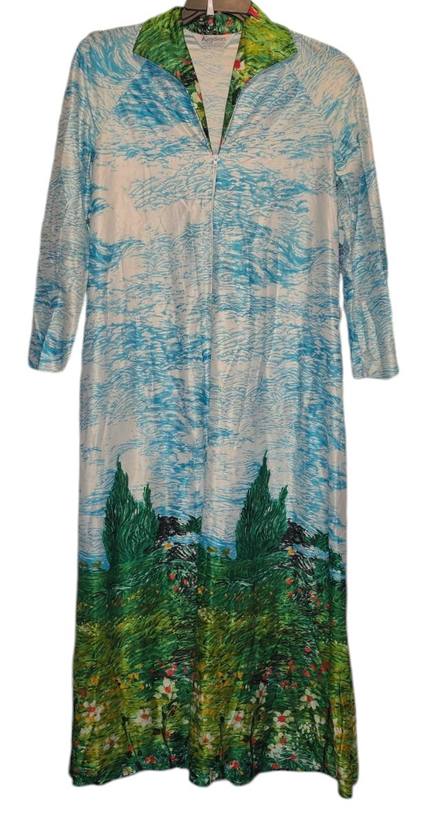 Vintage Kayser Zip Front Robe Size Small Pockets Multicolor Floral
