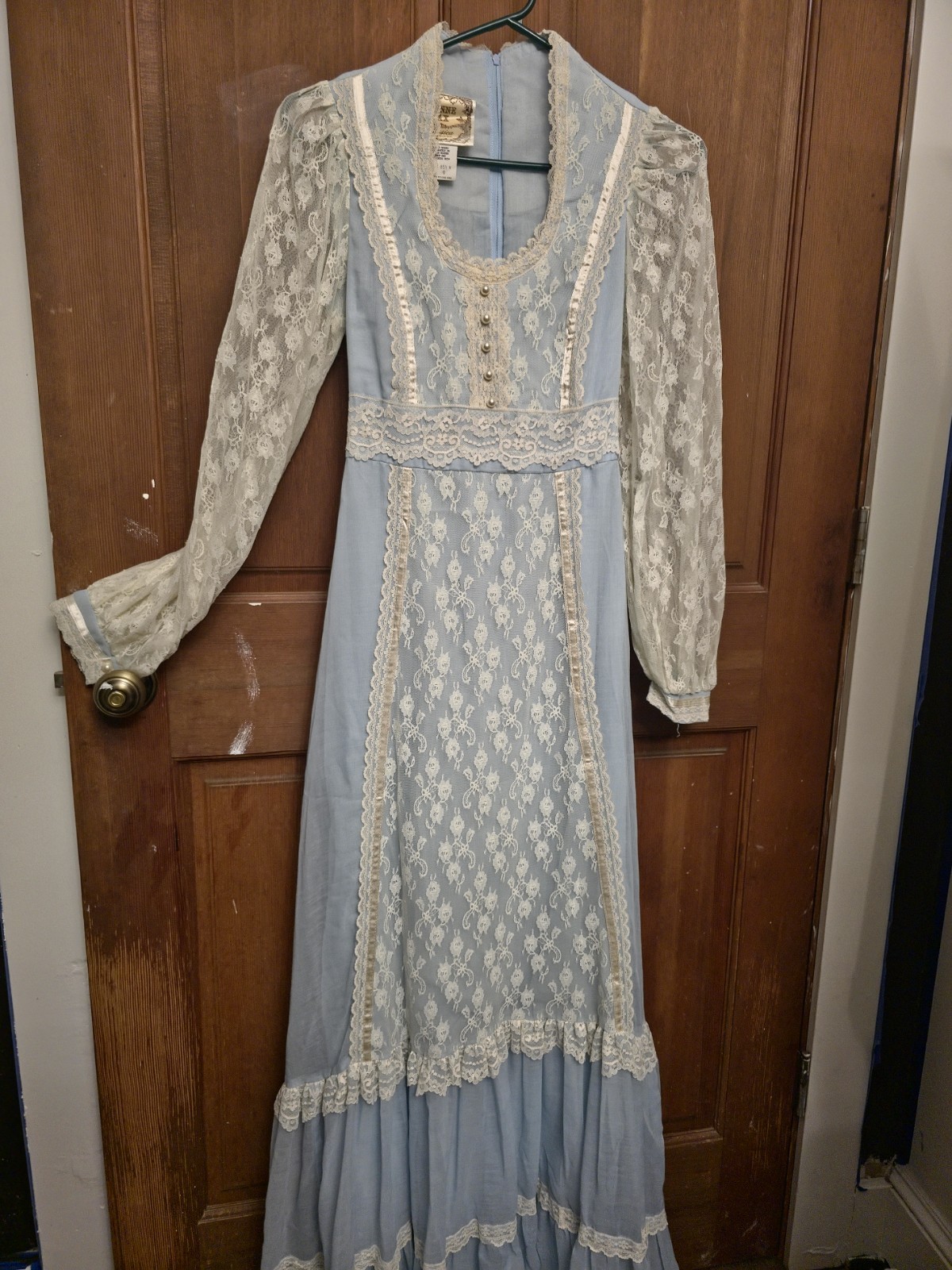 Authentic Vintage 1970s Gunne Sax by Jessica Light Blue Lace Prairie Dress