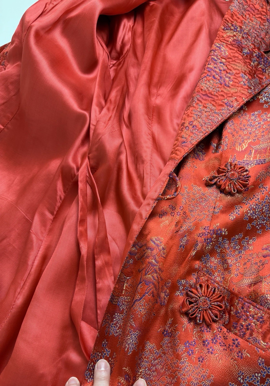 Vtg Red Chinese Brocade Robe Housecoat Hong Kong Womens 36/Small Sheila&rsquo;s RIP