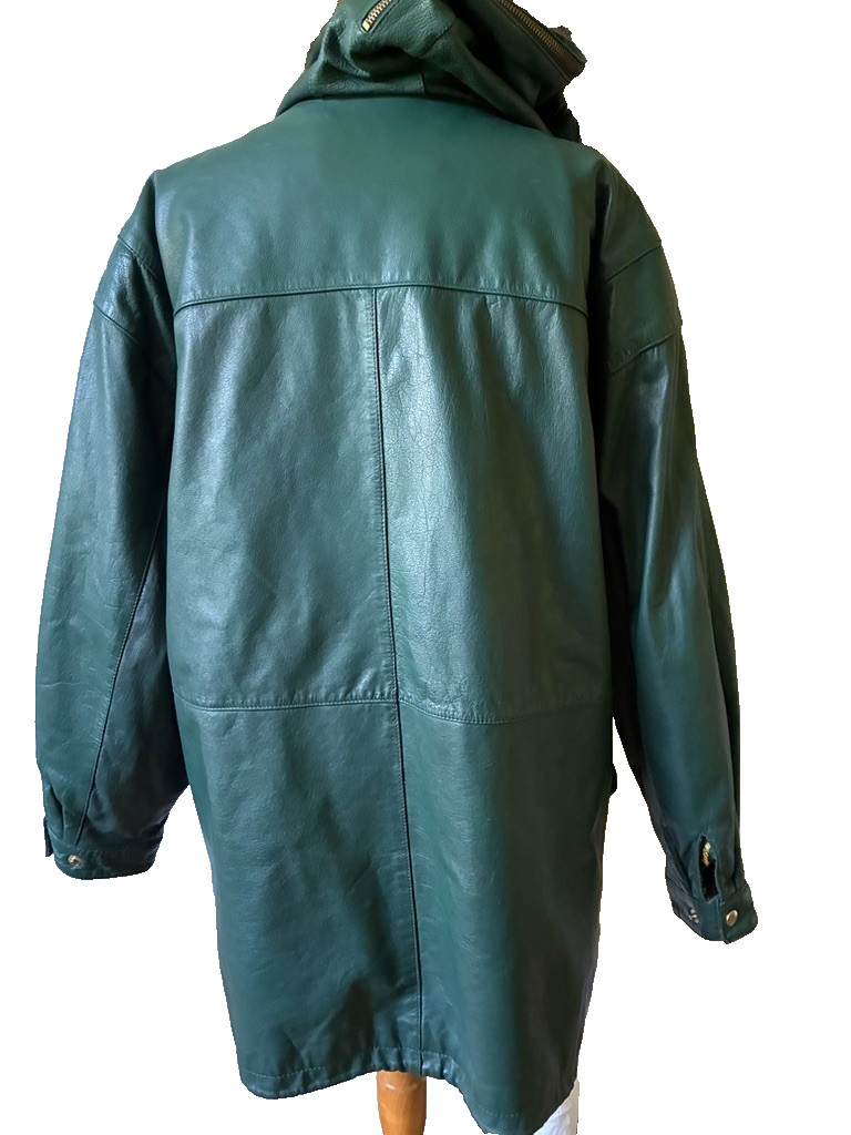Jacqueline Ferrar Forest Green Leather Parka Coat Women&rsquo;s Large Coyote Fur Hood