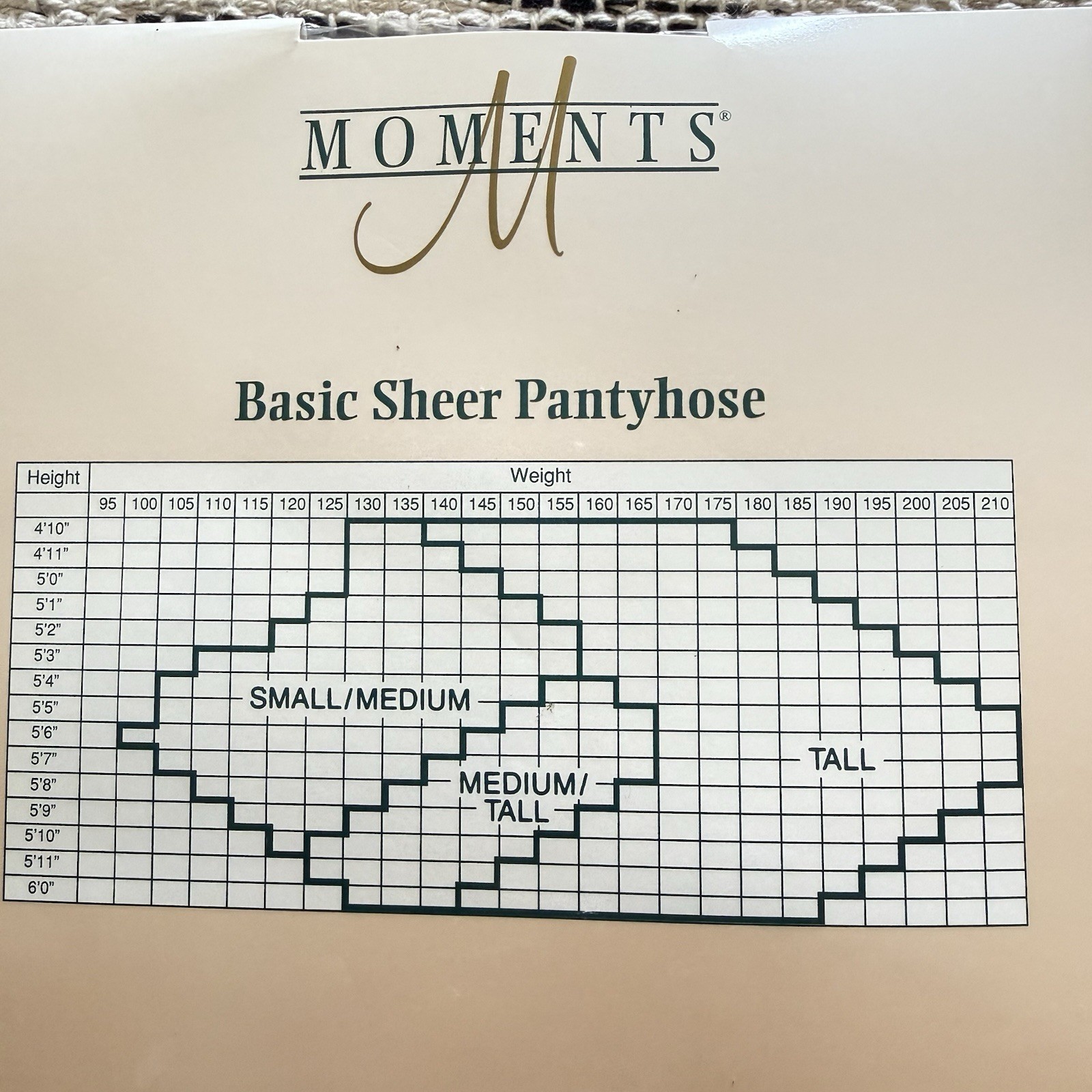 MOMENTS Basic Sheer Reinforced Toe Pantyhose Medium Tall Beige USA NOS