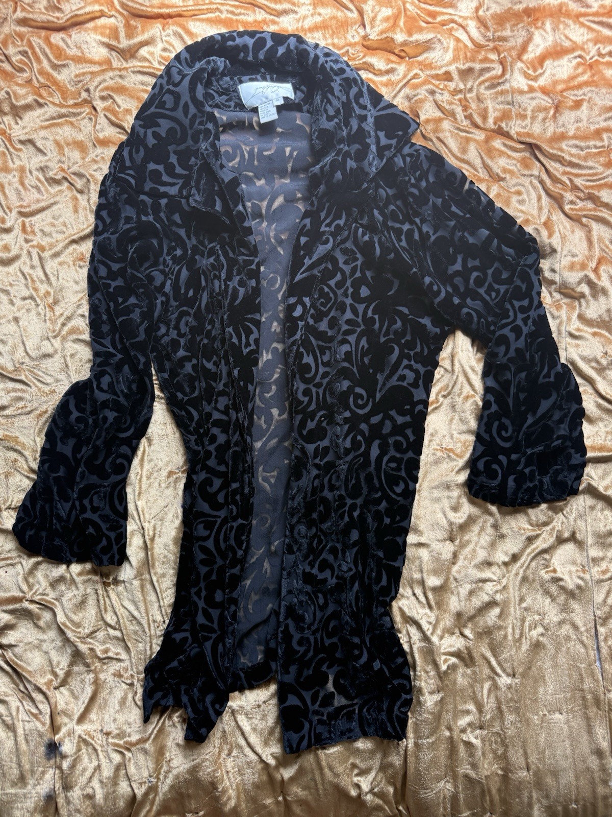 🔥 Vintage Velvet Burnout Jacket M Sheer Devore Duster Boho Festival Glam Goth