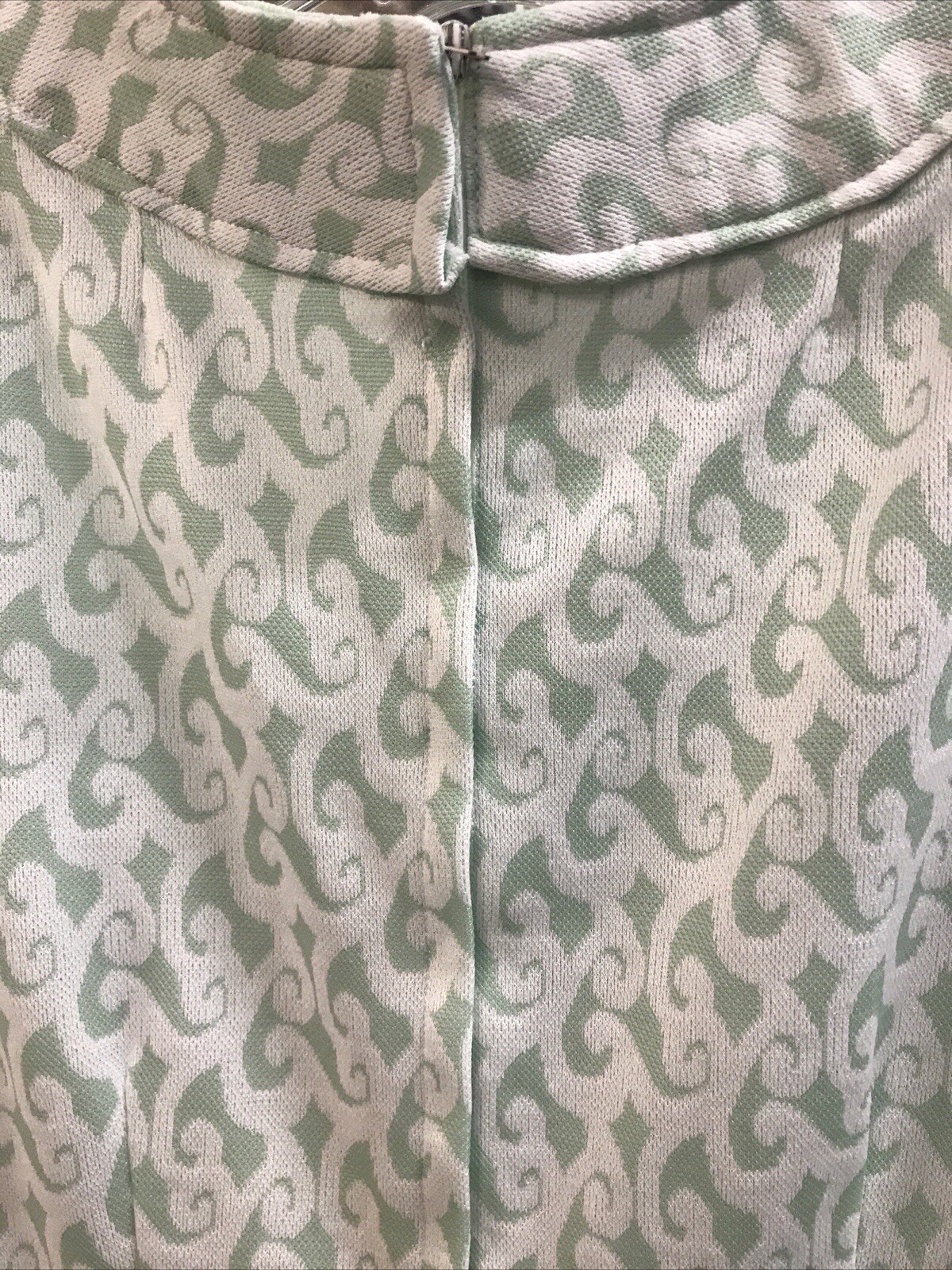 Vintage 70s Shift Dress Double Knit Poly Handmade Green White Geometric Sz M