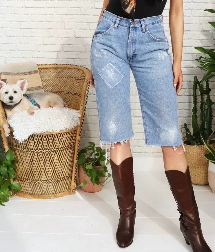 Vintage Rustler Distressed Jorts Shorts 29–30 Waist Light Wash Patched Denim