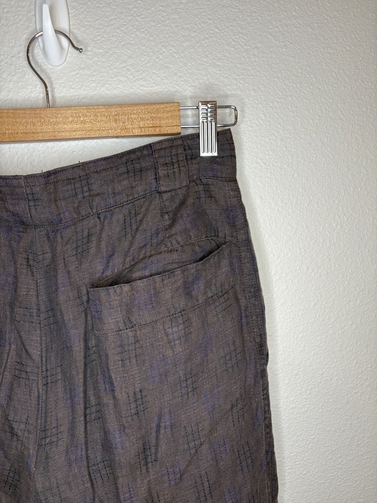 Vintage Gianni Versace Brown Blue Windowpane Pants Italy 25 High Rise Pleated