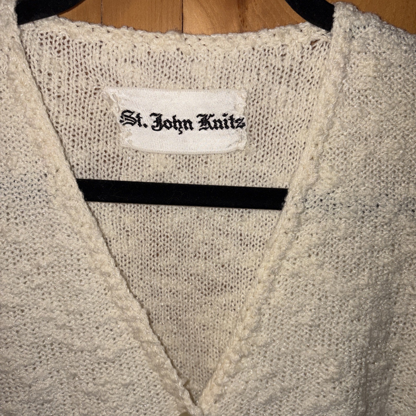 Vintage St John Knits Dress Sweater Set Size S/M 70s Creamy Beige Crocheted