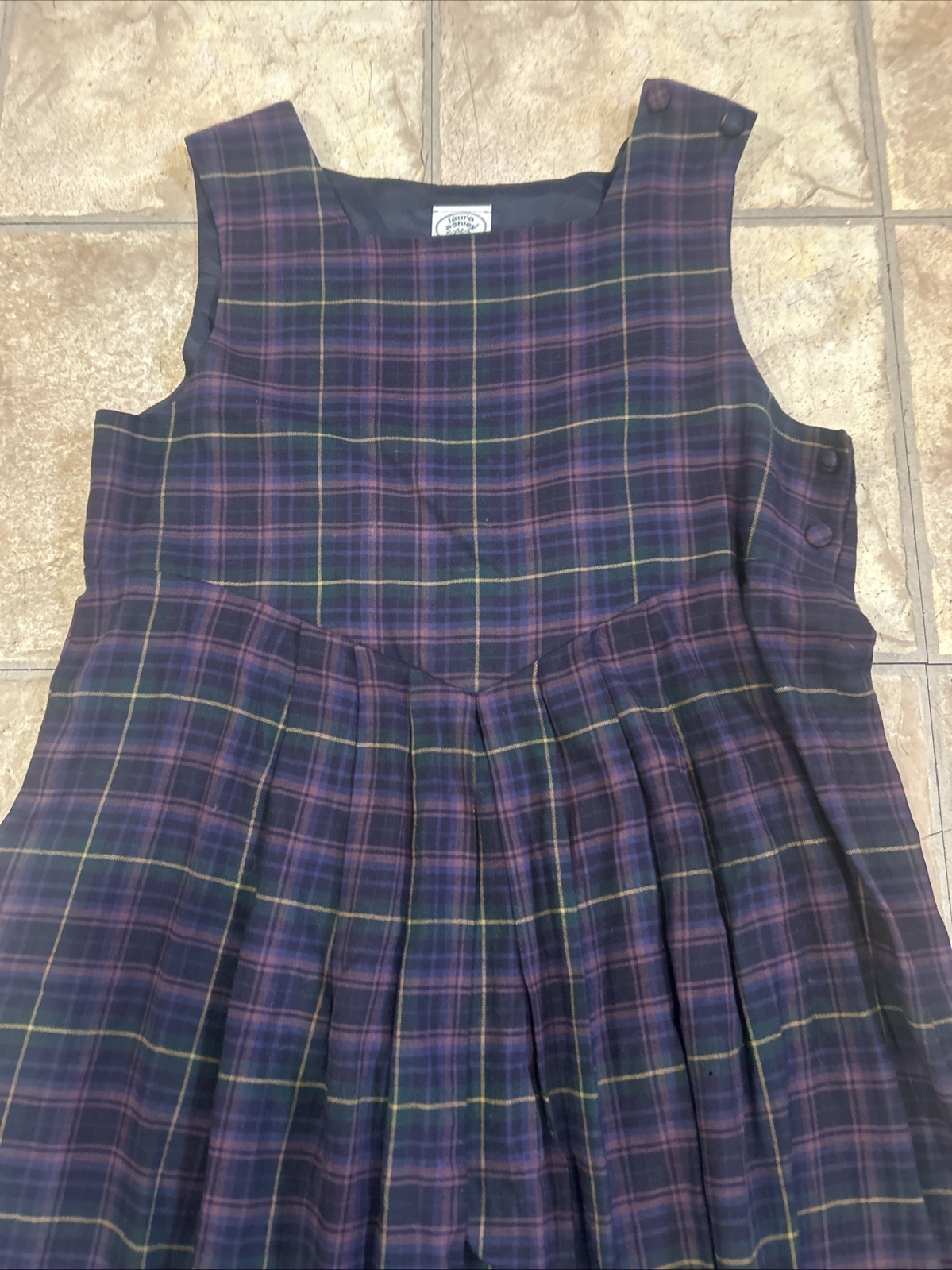 Vintage 80&rsquo;s Plaid Laura Ashley Pinafore Jumper Dress Size 12 US/ 14 UK Mom