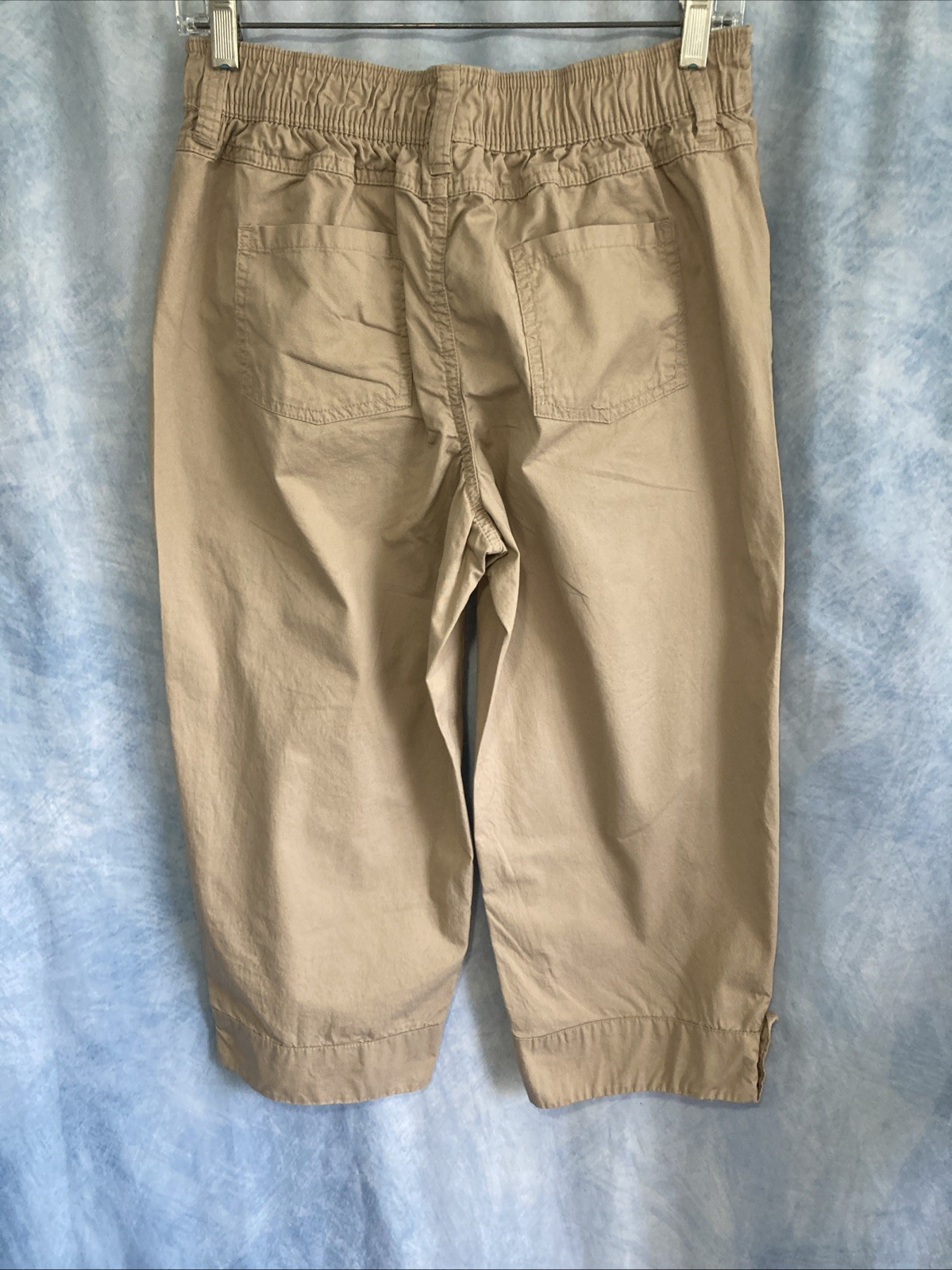 Vintage 90s Y2K Basic Editions Embroidered Khaki Capris Womens Small 100% Cotton