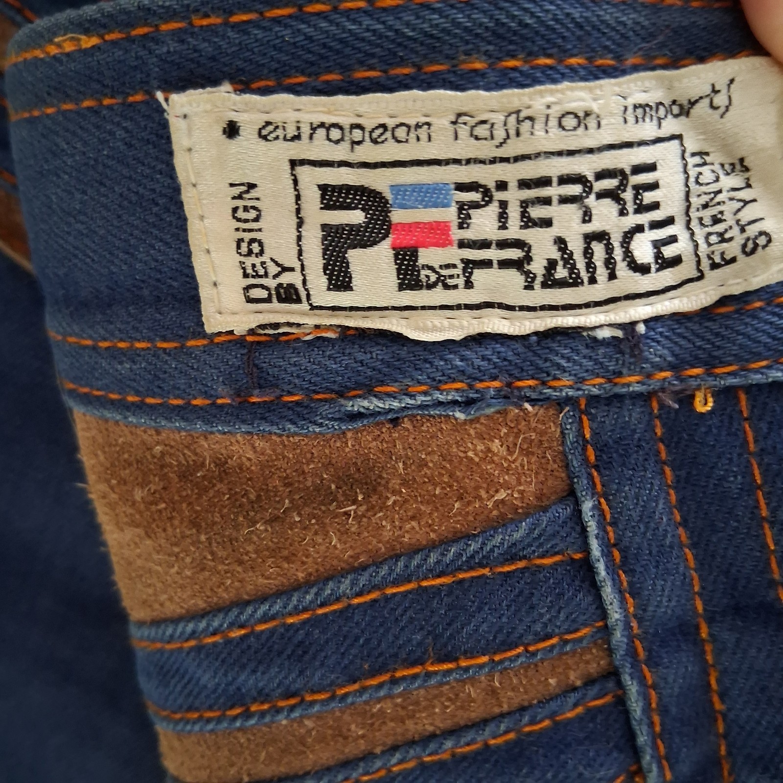 Rare VTG 70s Pierre De France Bell Bottom Jeans Suede Chevron Disco Pants 28×29