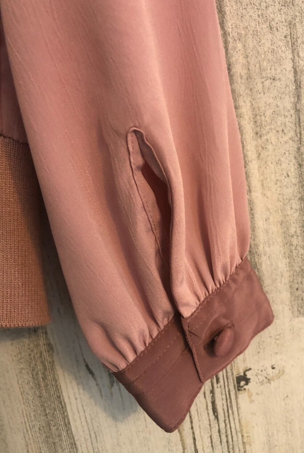 vtg ANDREA GAYLE Rose Pink Silky Blouse Sz 8 Long Blouson Sleeves Pullover 80s