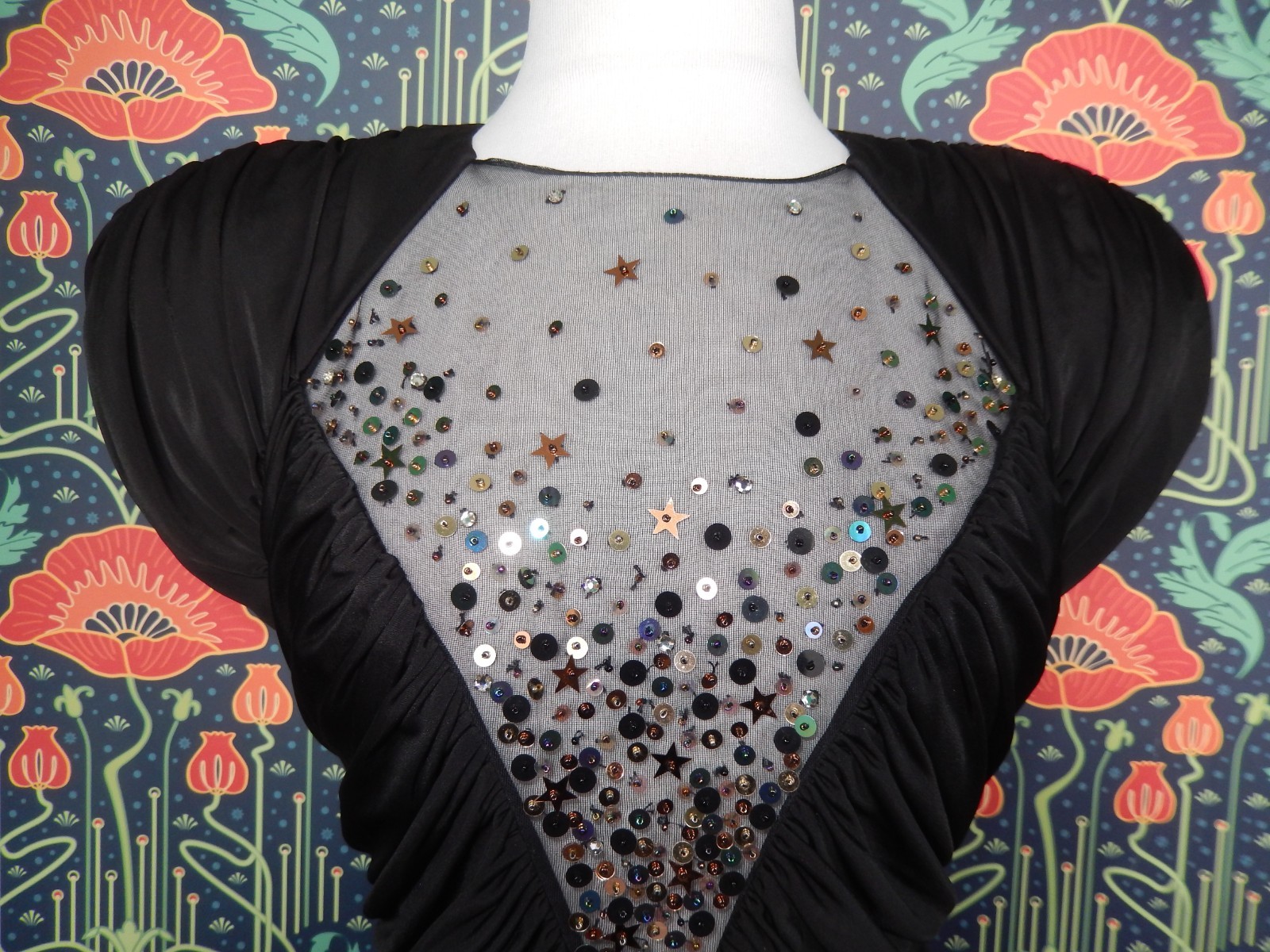 Vintage 80&rsquo;s Casadei Black Sequin Draped Party Cocktail Dress