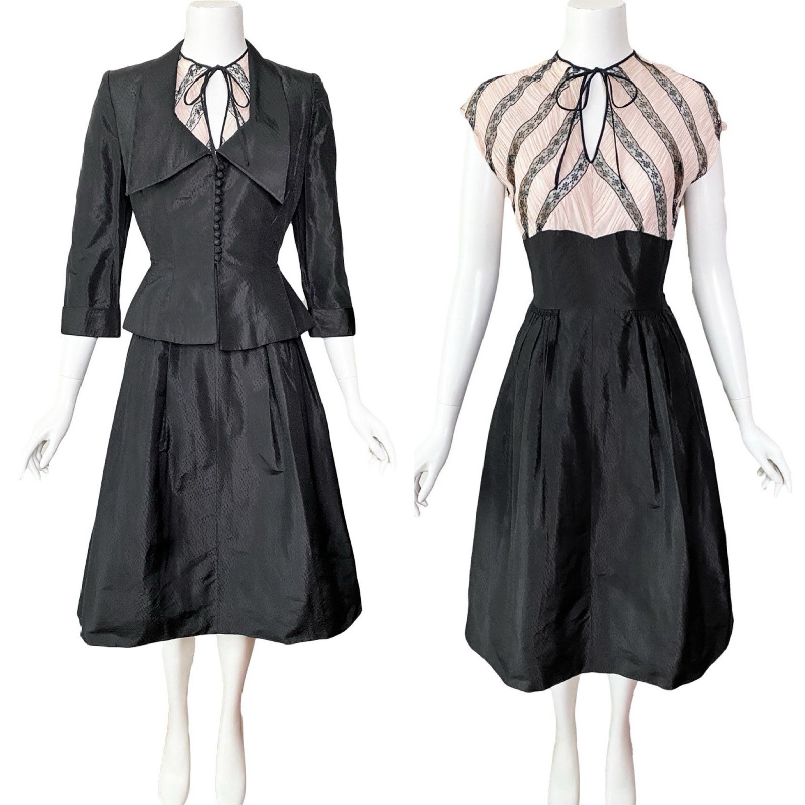 Vintage 1950s Dress & Jacket Set Pink Black Party Cocktail 40s 60s Witchy