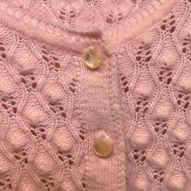 Vintage Handmade Pink Wavy Pineapple Textured Knit Button Cardigan Sweater Large