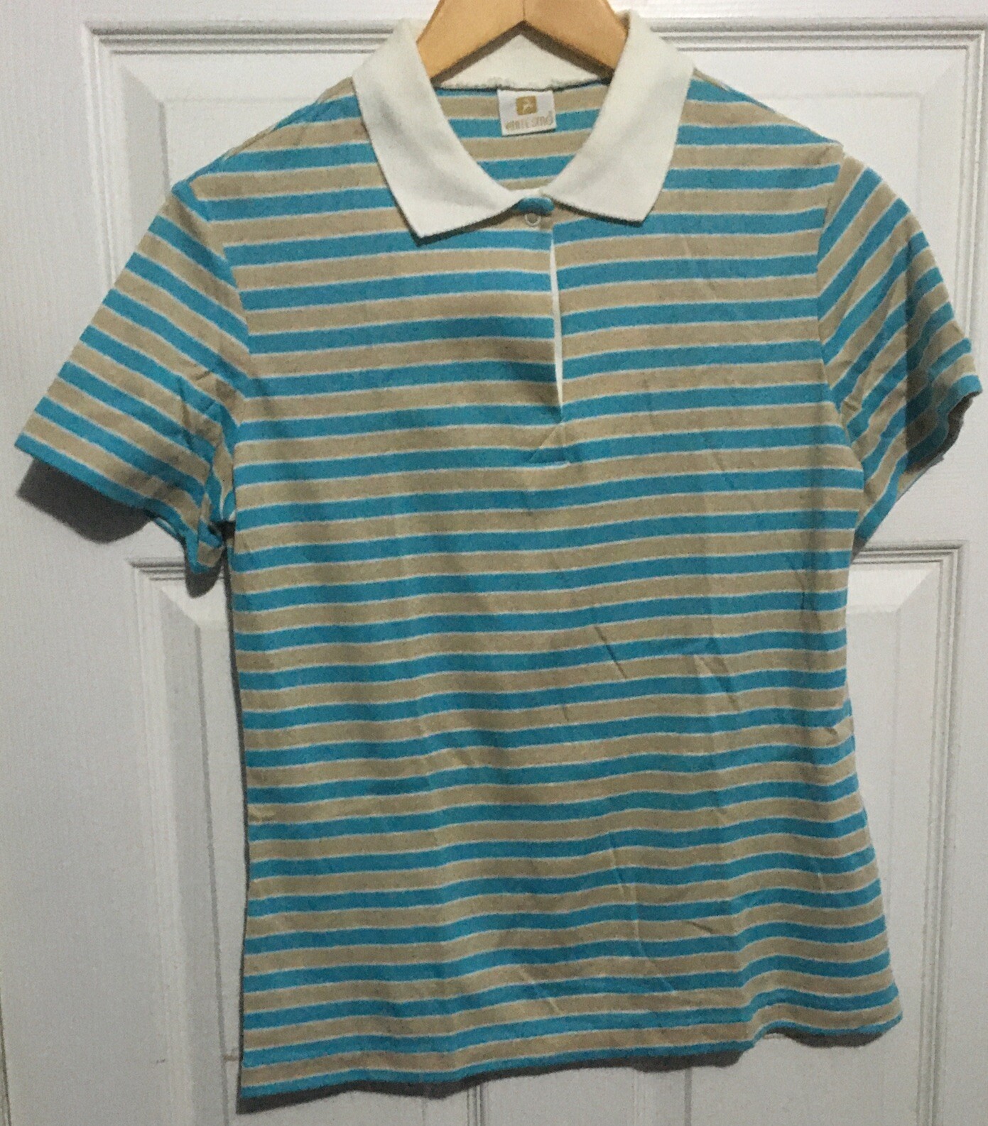 Vintage top Women&rsquo;s Large Blue Striped Polo Short Sleeve White Stag Preppy
