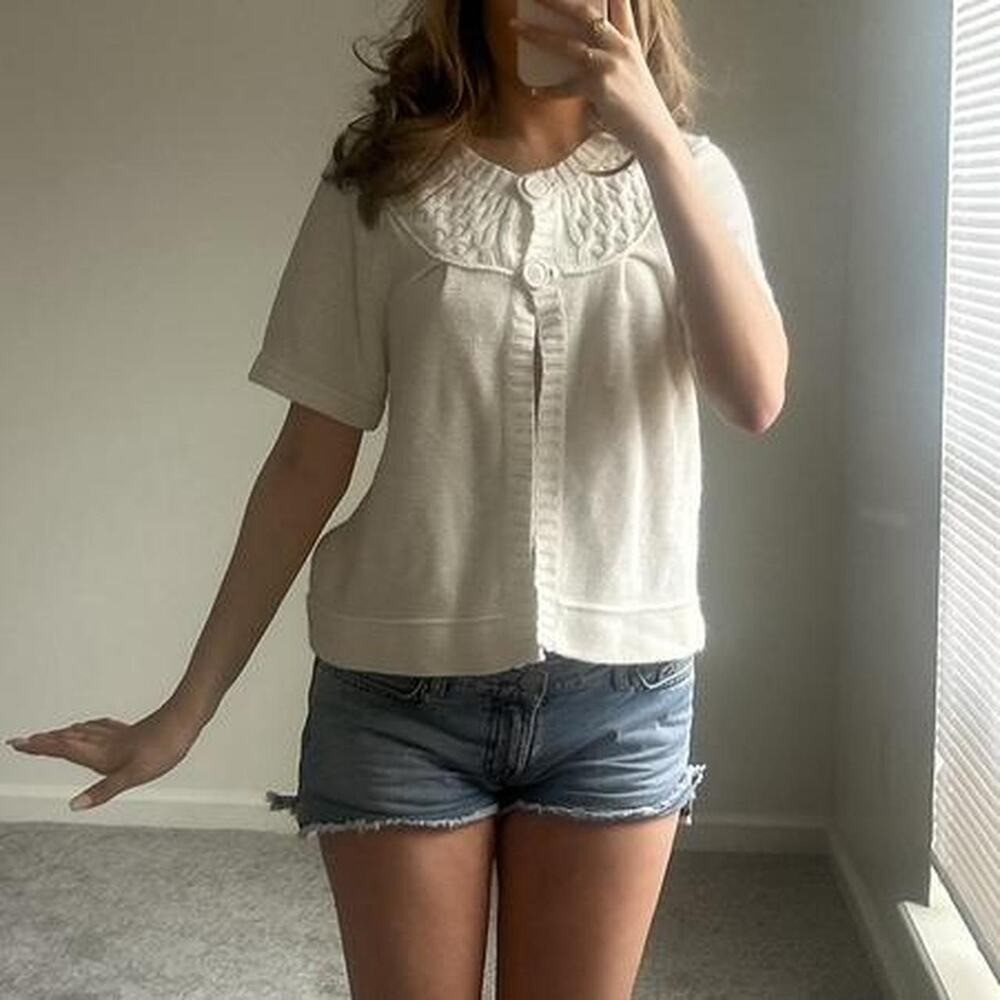 Vintage cream babydoll knit sweater tshirt cardigan top with button detailing