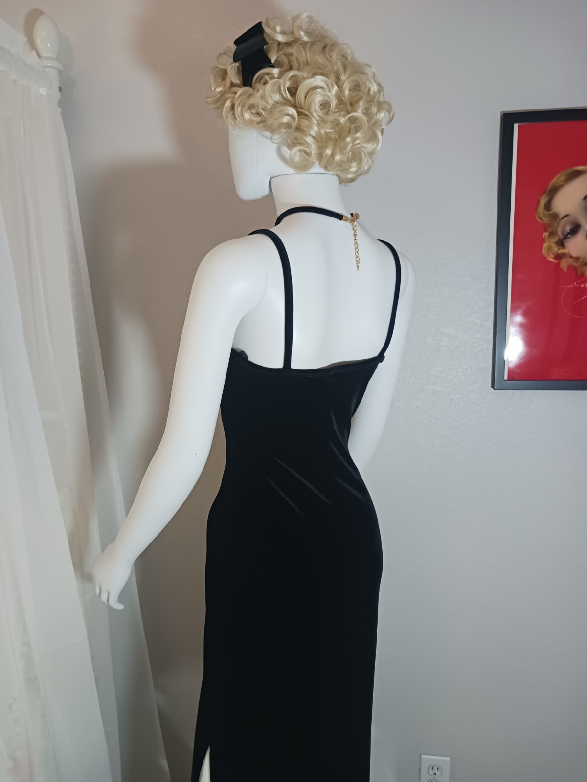Status Collection VTG 90s Y2K Black Velvet Glitter Evening Gown gathered bust S