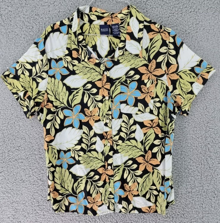 Vintage Hawaiian Style Button Down Shirt Basic Editions Extra Large