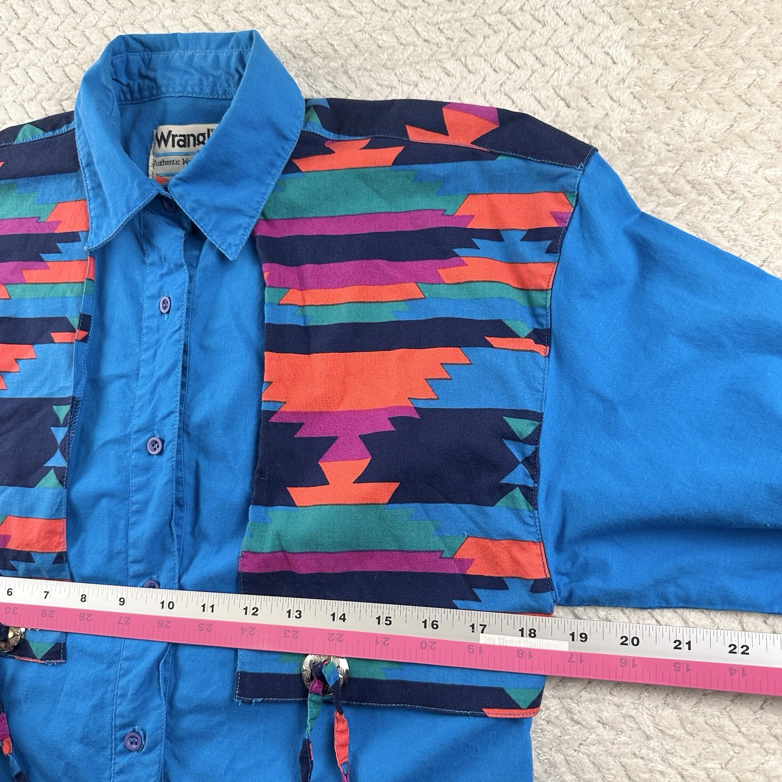 Vintage Wrangler Aztec Womens Turquoise Small Rodeo Shirt 80’s 90’s Cowgirl